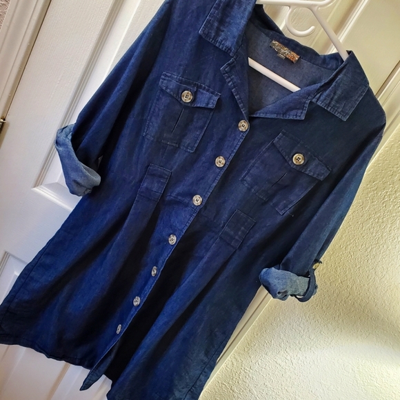 Vintage Petite Chambray Shirt Mini-Dress - Picture 1 of 7